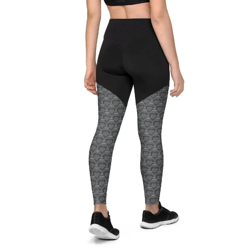 Huge Discounts Heart Silver Chain Sports Leggings