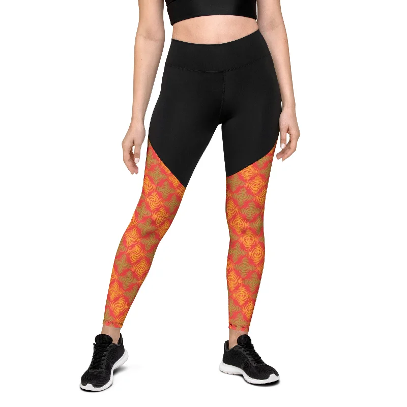 Midnight Madness Arc Series Orange & Green Stars Sports Leggings, Available in sizes XS to 3XL!
