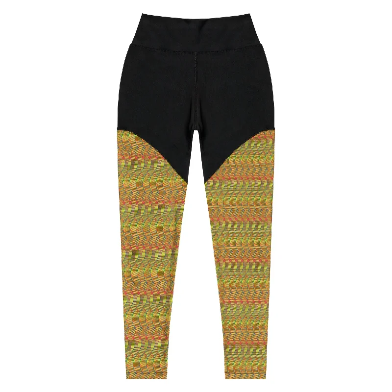 Markdowns Arc Series- Spiral Graphic Orange and Yellow Sports Leggings