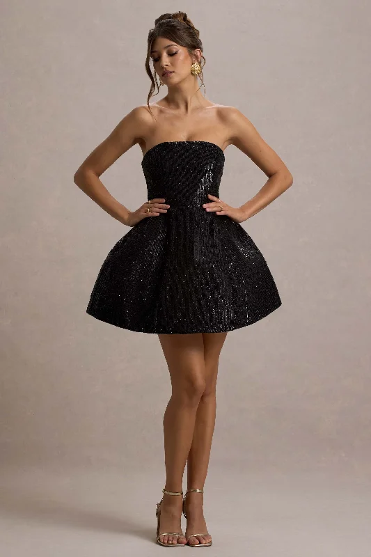 Crazy Deals Clarabell | Black Sequin Bandeau Structured Mini Dress