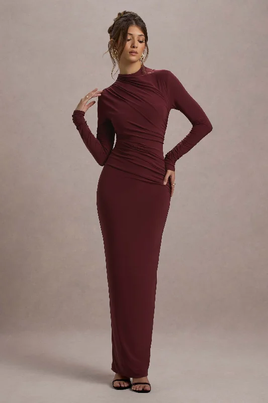 TIME-Limited Offer Hespera | Port High-Neck Long-Sleeve Gathered Maxi Dress