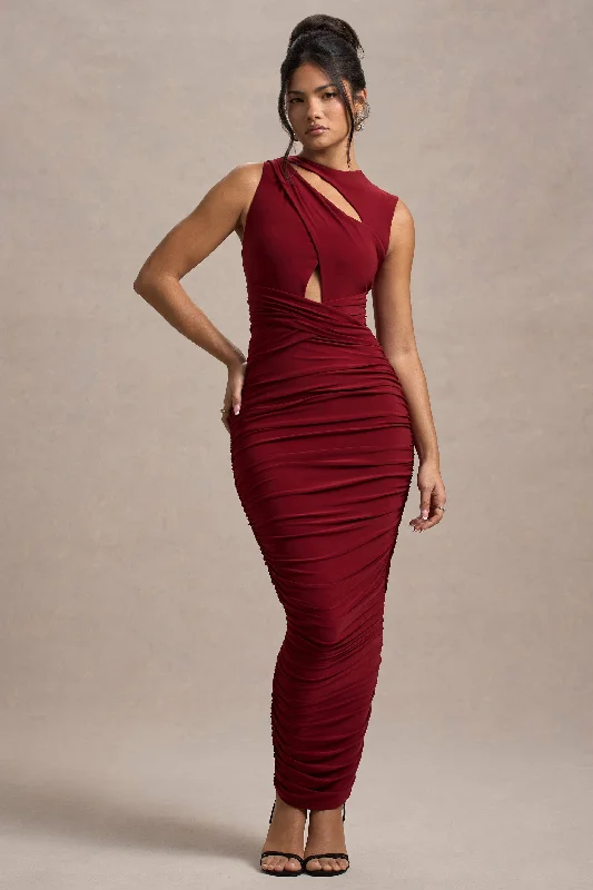 Weekend Special Aire | Wine Cut-Out Ruched Maxi Dress