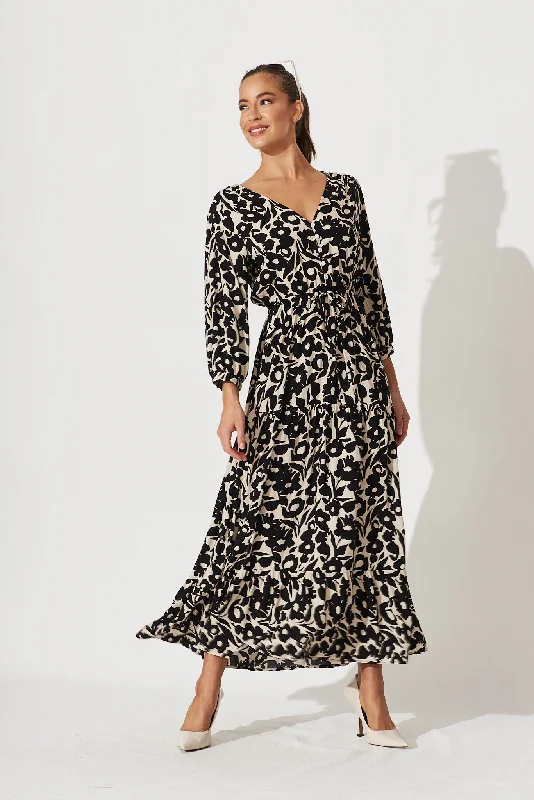 Now or Never Lucinda Maxi Dress In Black With Cream Floral