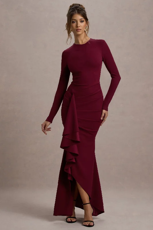 Bargain Prices Alayna | Berry Long-Sleeve Maxi Dress With Ruffled Split