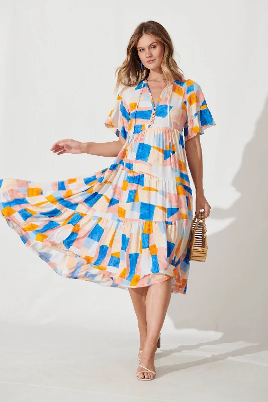 Bargain Prices Lindy Midi Smock Dress In Abstract Squares Print