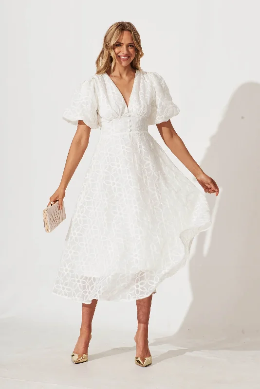 Price Rollback Royal Affair Midi Dress In White Flower Organza