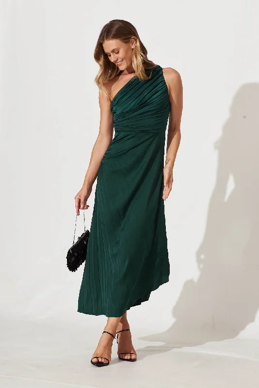 Year-End Sale Toulon One Shoulder Maxi Dress In Emerald