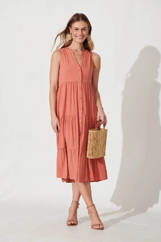 Deep Discounts Wonderwall Midi Smock Dress In Rust