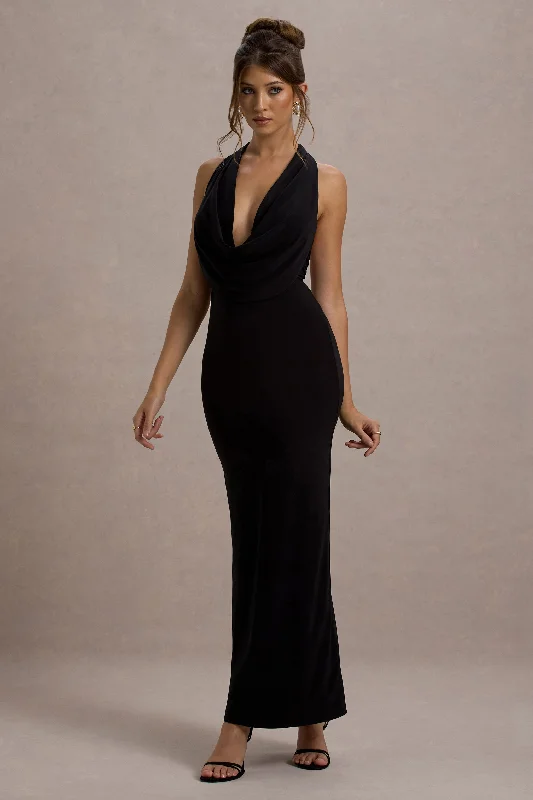 Early Bird Discount Edessa | Black Plunge-Neck Maxi Dress
