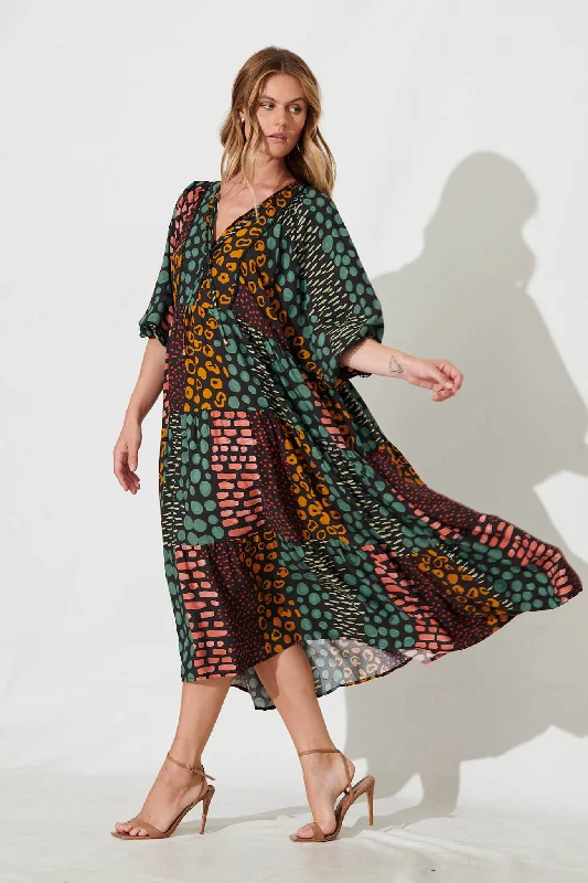Special Discount Barrymore Midi Smock Dress In Black Multi Print