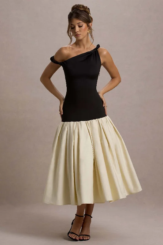 Fantastic Offers Whitley | Black & Cream Twist-Neck Drop-Waist Midi Dress