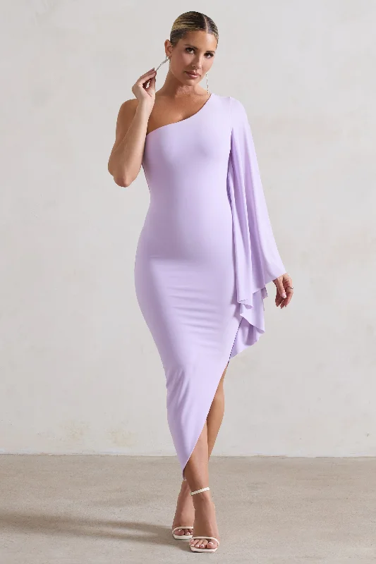 Exclusive Online Offer My Level | Lilac Asymmetric One Shoulder Cape Sleeve Midi Dress