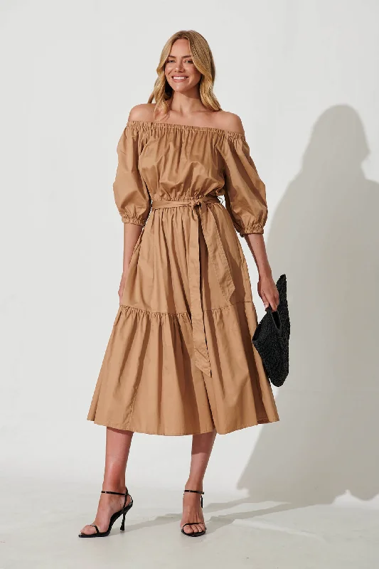 Final Clearance Margarita Midi Dress In Light Brown