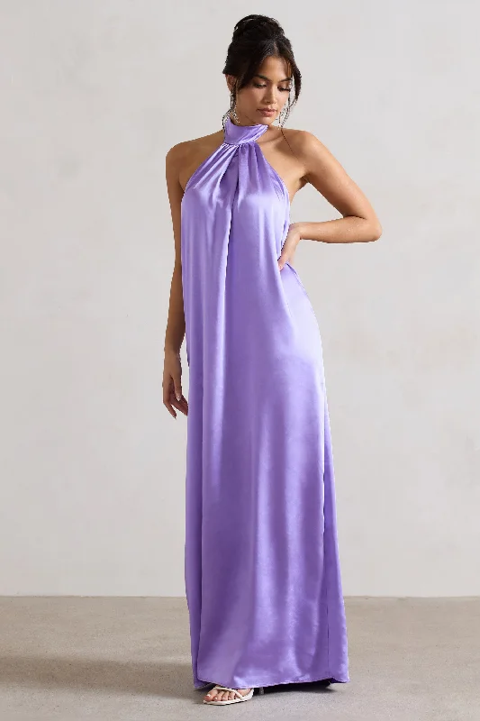 Warehouse Sale Gloriana | Lilac Satin High-Neck Maxi Dress