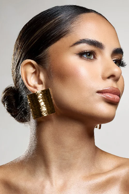Lowest Price Serengeti | Gold Hammered Square Statement Earrings