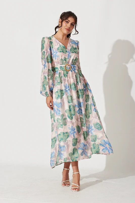 Bargain Blast Adrini Maxi Dress In Blush With Green Floral Print