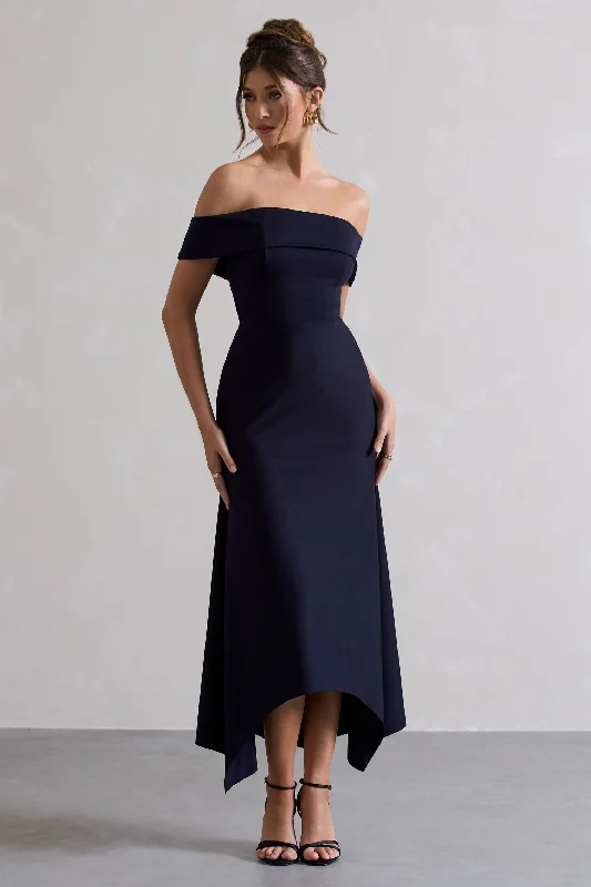 Early Access Windsor | Navy Bardot Midi Dress