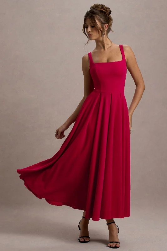 Price Slash Parina | Red Strappy Volume-Hem Maxi Dress