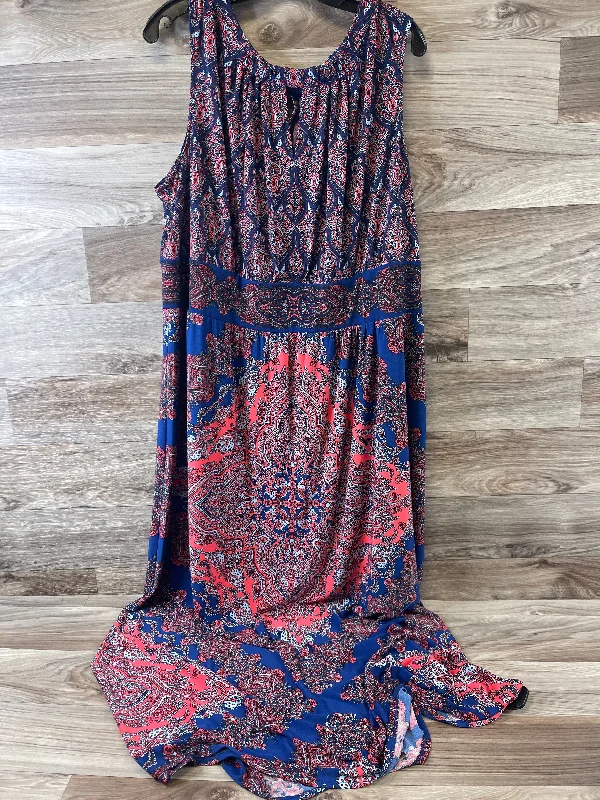 Bonus Savings Dress Casual Maxi By Clothes Mentor In Blue & Orange, Size: 3x