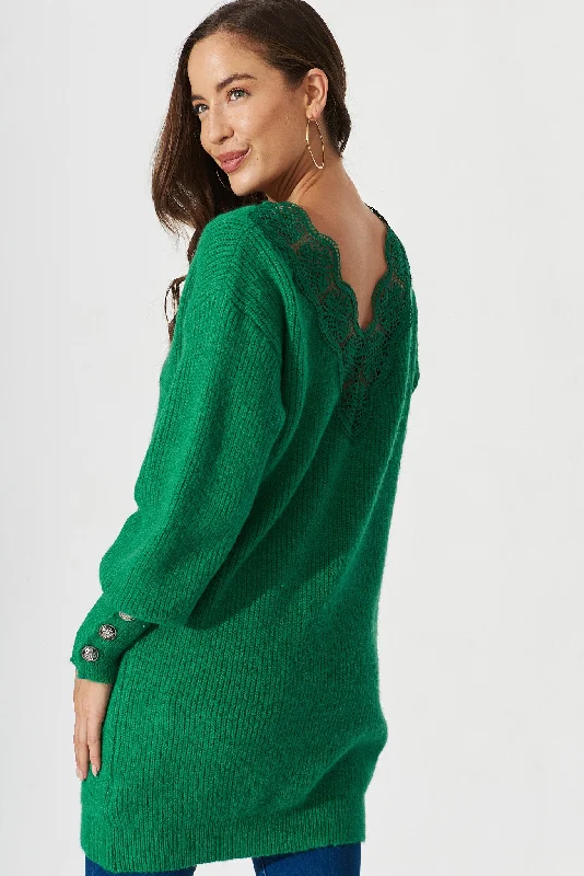 Big Discounts Riseley Knit Dress In Green Wool Blend With Lace Trim
