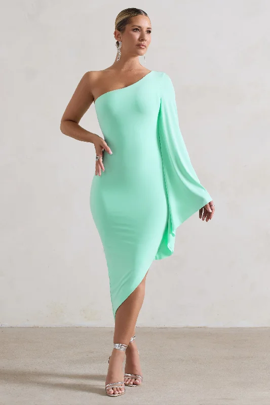 Holiday Sale My Level | Mint Asymmetric Midi Dress With Cape Sleeve