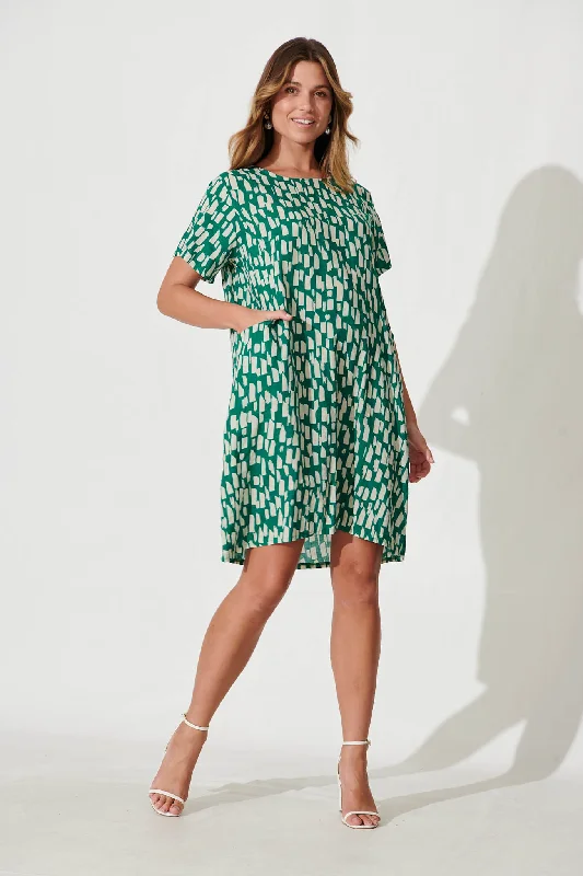 Unbeatable Prices Nectar Smock Dress In Green And White Cotton Blend