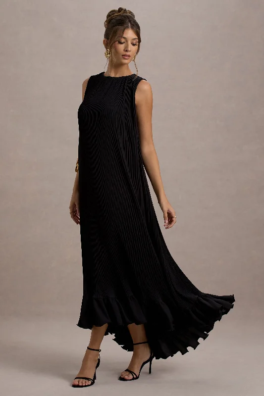 Markdown Madness Hazelle | Black Chiffon A-Line Ruffled Maxi Dress