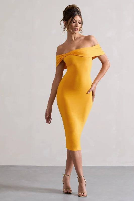 Instant Discount Keely | Mango Bodycon Twisted Bardot Midi Dress