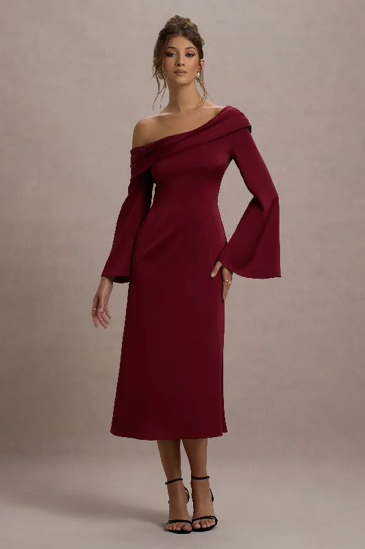 New Deals Astral | Port Satin Asymmetric Flared-Sleeve Midi Dress