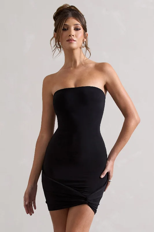 Shop and Save Jamie | Black Strapless Mini Dress With Knot Skirt