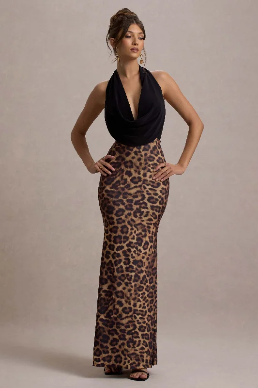 Special Price Krystal | Animal Print Deep Plunge-Neck Maxi Dress
