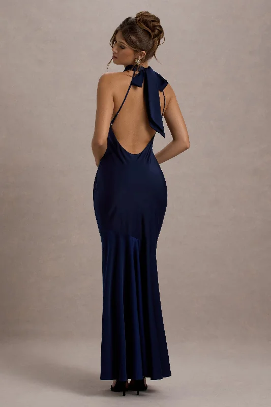 Online Specials Amelita | Navy Satin Cowl-Neck  Maxi Dress