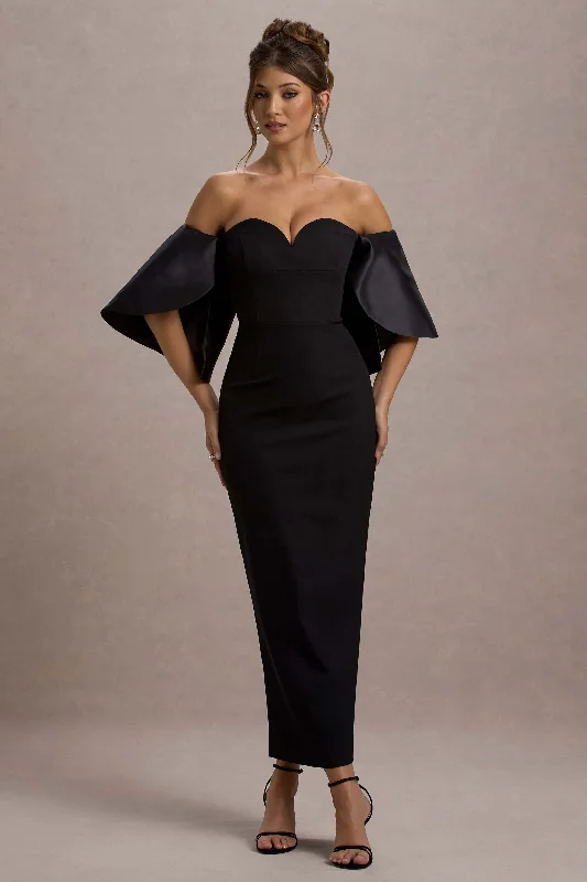 Exclusive Preview Dalani | Black Corset Maxi Dress With Satin Puff Sleeves