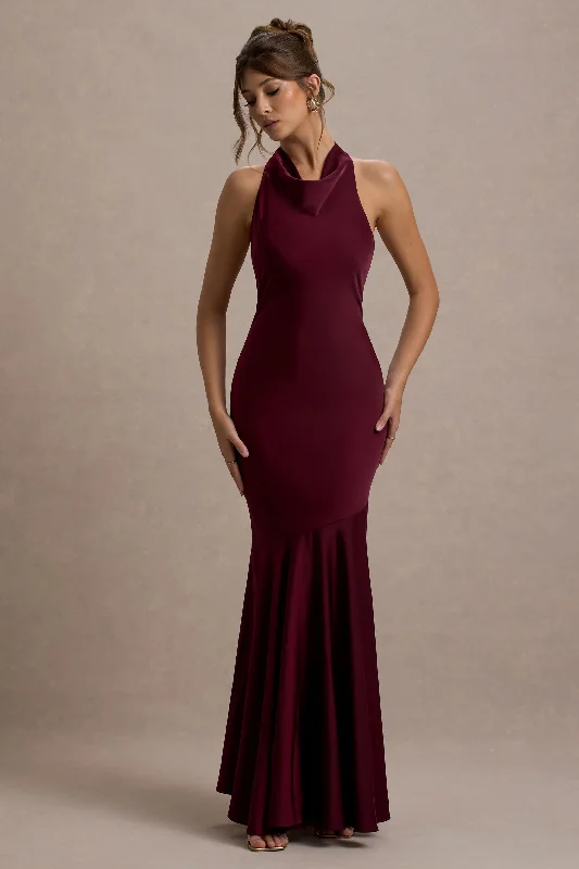 Amazing Deals Amelita | Port Satin Cowl-Neck  Maxi Dress