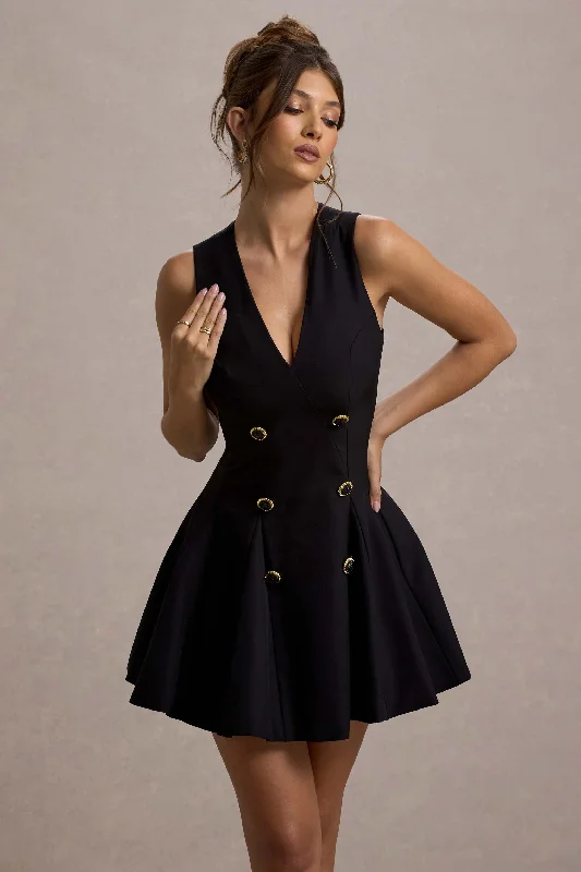 Fantastic Offers Collette | Black Tailored Plunge-Neck Mini Dress