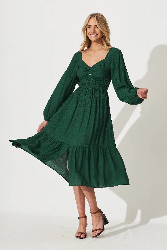 Instant Savings Antigua Midi Dress In Emerald Cotton Blend