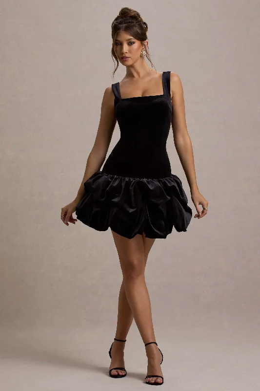 Daily Deals Sutton | Black Velvet Square-Neck Ruffle-Hem Mini Dress