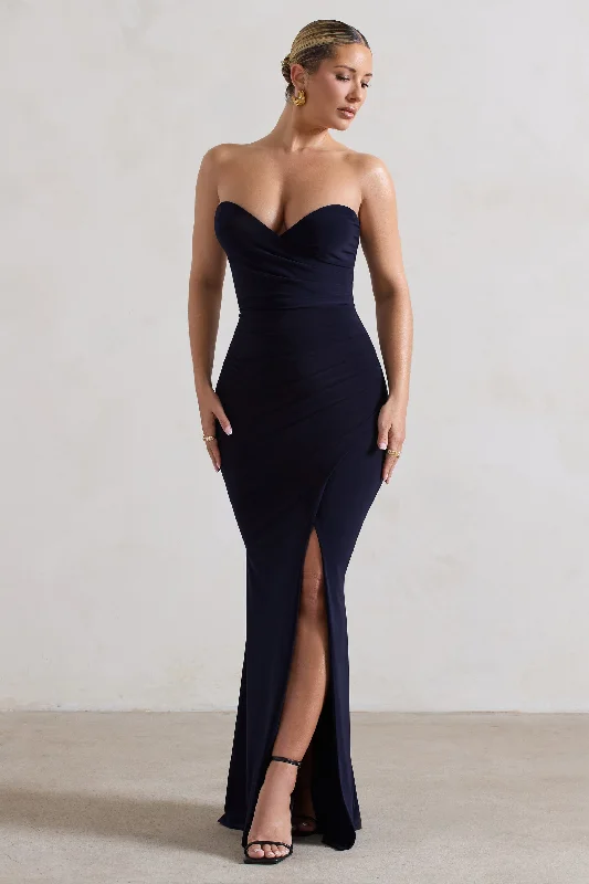 Unbeatable Prices Saphira | Navy Gathered Corset Style Split Maxi Dress