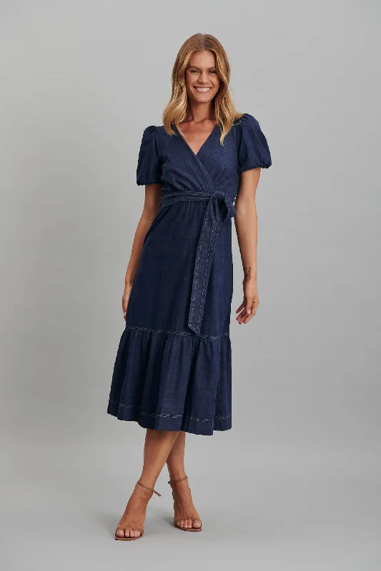 Clearance Items Film Midi Dress In Dark Blue Denim
