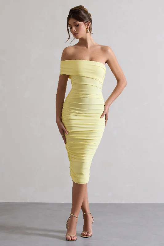 Epic Deals Remember Me | Lemon One Shoulder Midi Dress