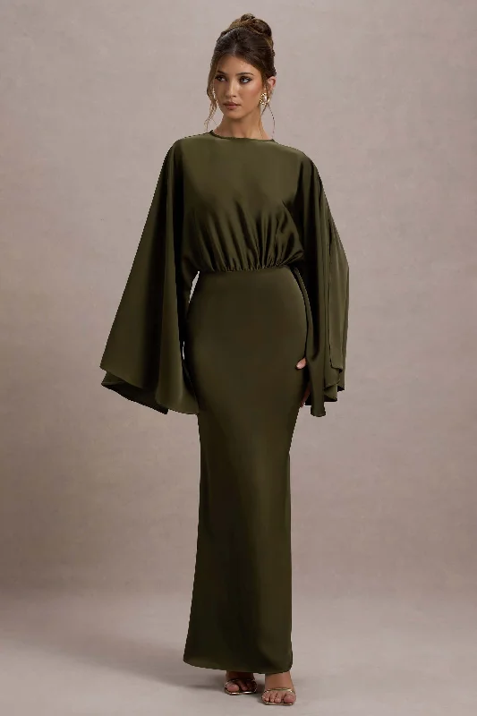 Low Prices Zuzanna | Khaki Draped Maxi Dress With Cape Sleeves