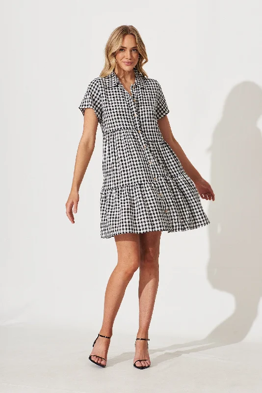 Special Savings Colette Shirt Dress In Black And White Gingham Cotton Blend