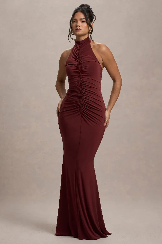 Savings Spectacular Arietta | Port High-Neck Ruched Fishtail Maxi Dress