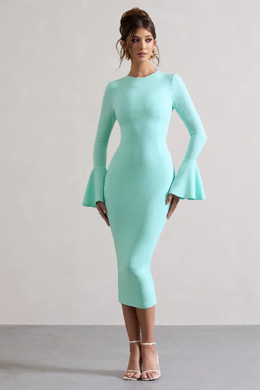 Price Rollback Rhyanne | Mint Bodycon Flared-Sleeve Midi Dress