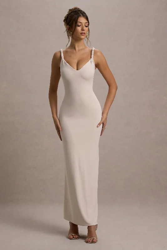 Blowout Sale Twist Of Fate | Champagne Twist-Neck Maxi Dress