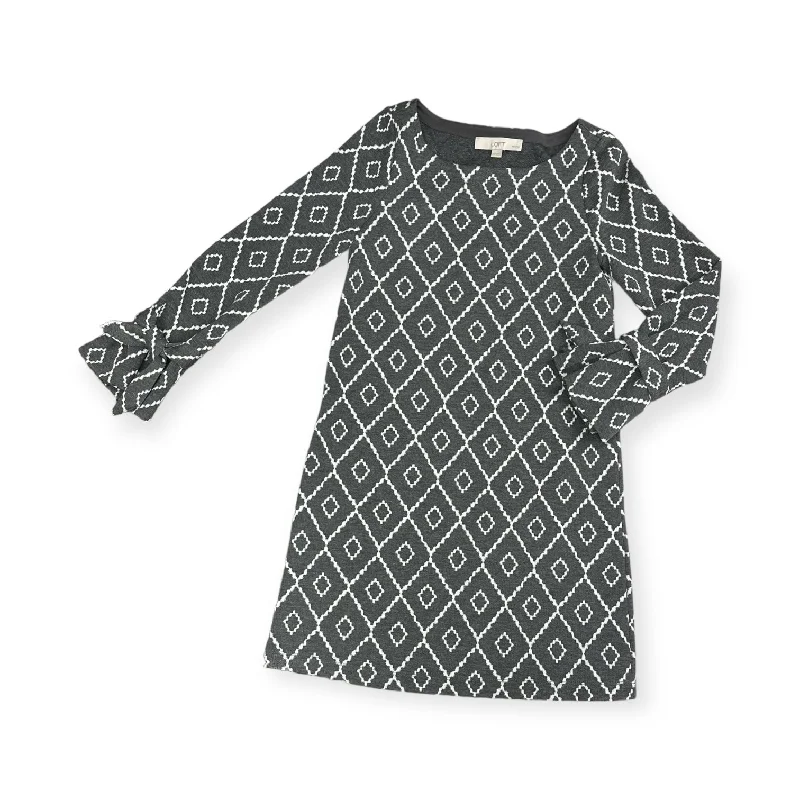 Closeout Dress Casual Midi By Loft In Grey & White, Size: Xxs