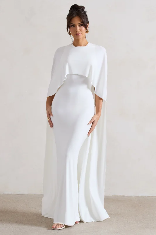Shop and Save Padma | White Draped Maxi Dress With Cape Sleeves