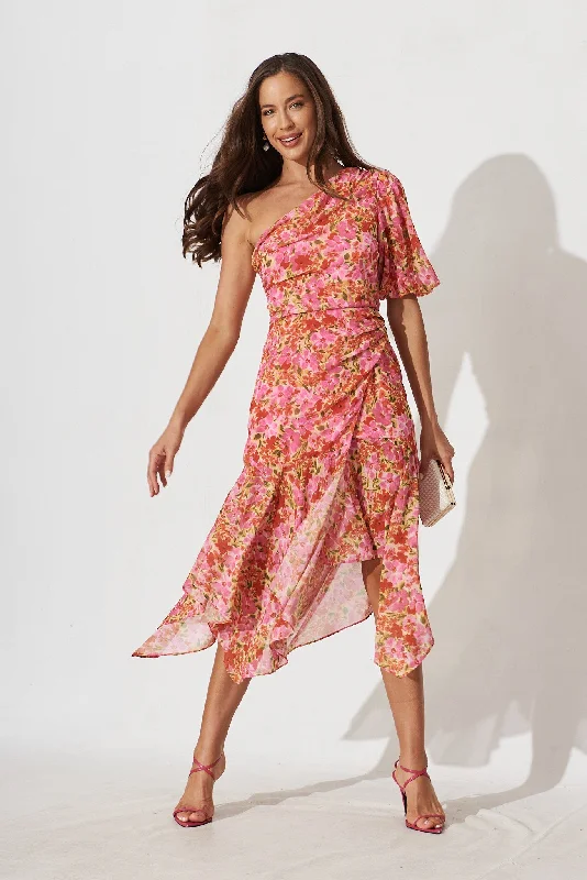 Price Blitz Milan Midi Dress In Pink With Red Floral