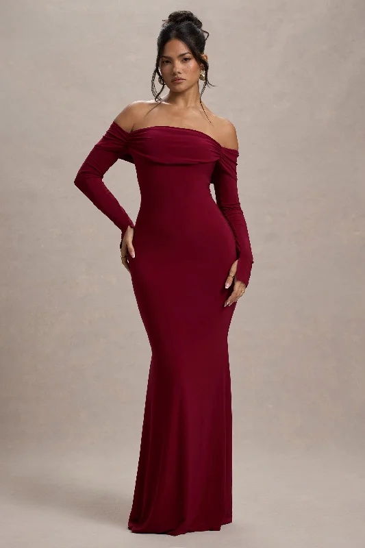 Limited Quantity Amaia | Berry Bardot Long-Sleeve Maxi Dress