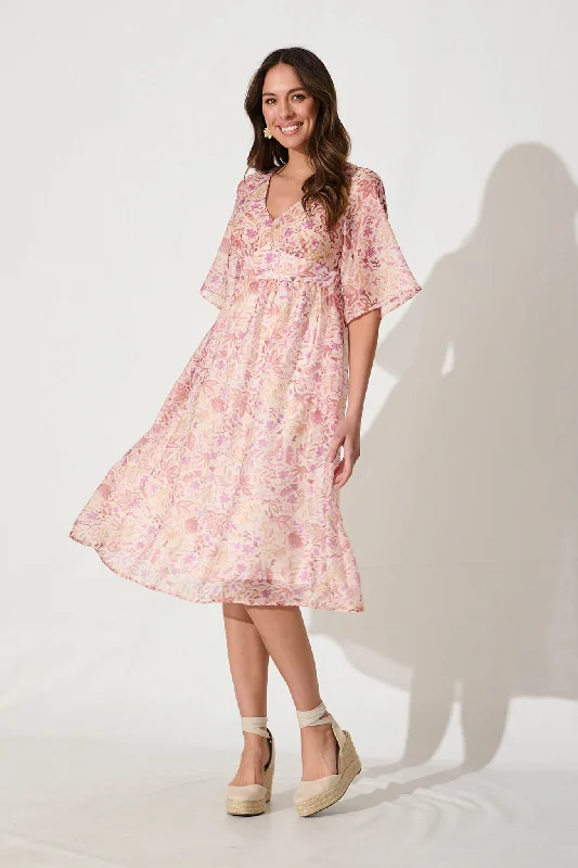 Mega Deal Angie Midi Dress In Pink Sketch Print